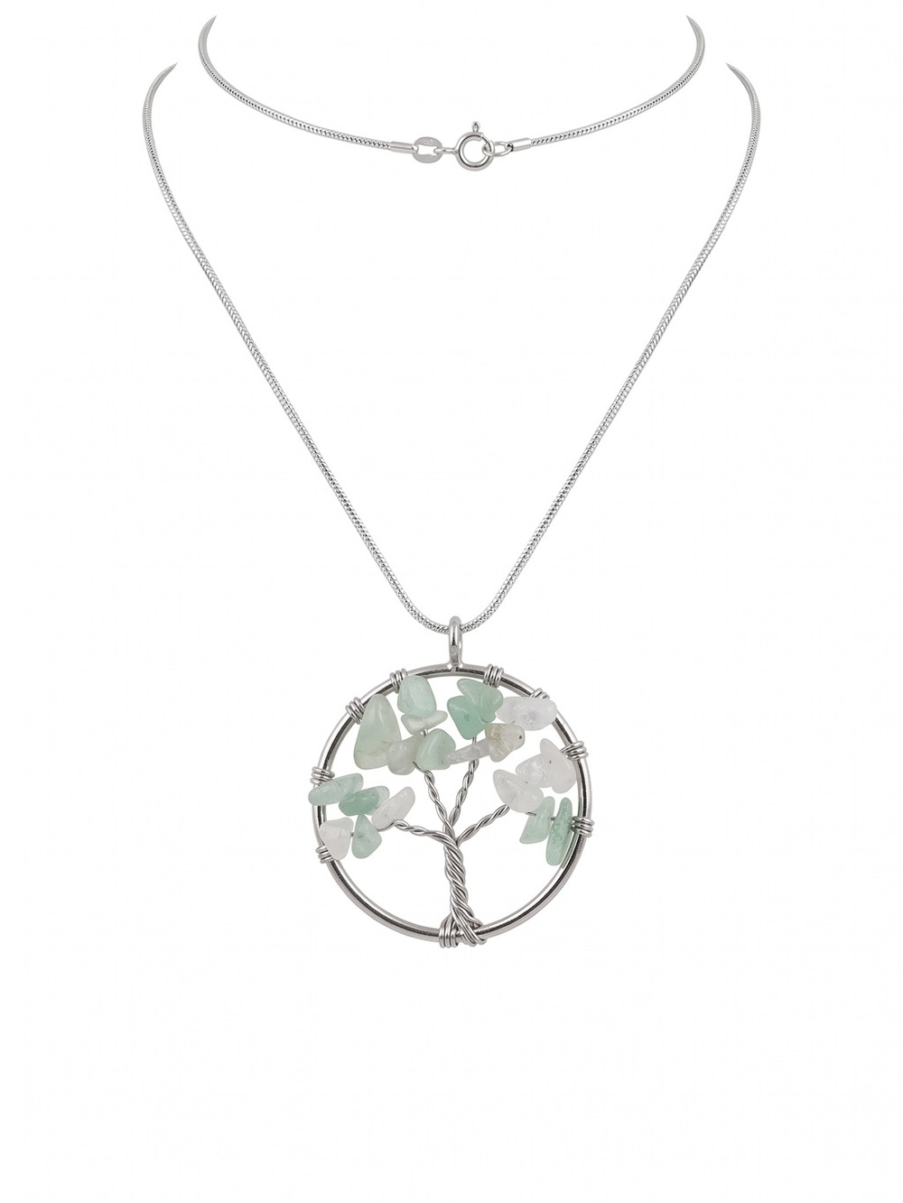 Jade Crystal Tree of Life Sterling Silver 30” Necklace